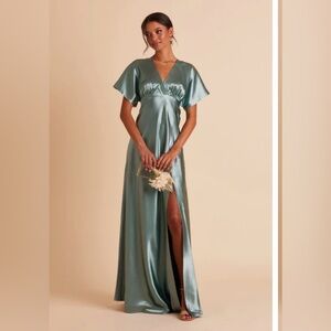 Birds Grey Shiny Satin Dress (color Sea Glass)